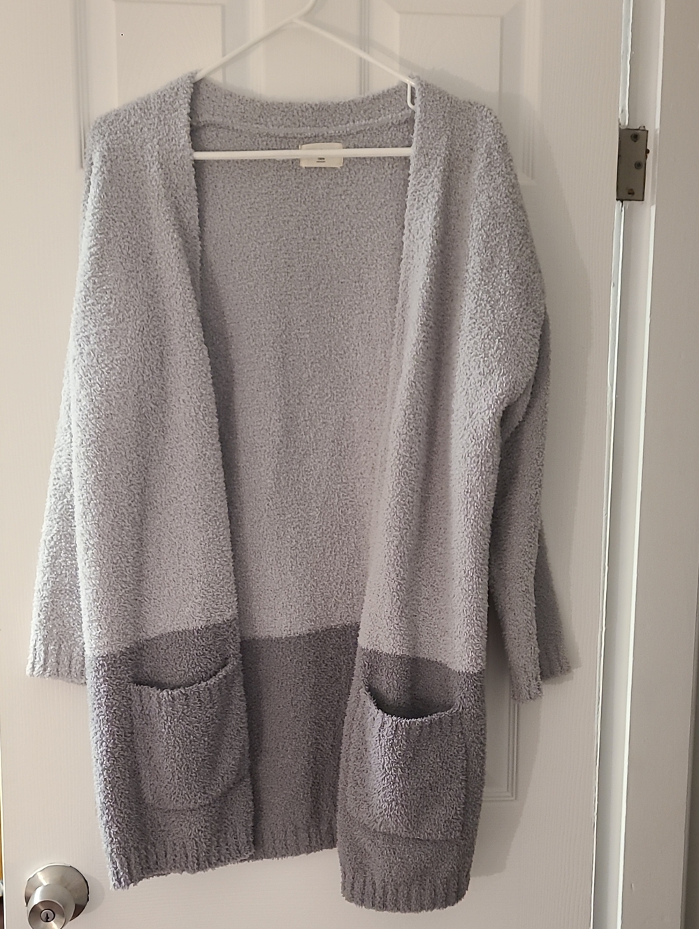 Thread & Supply Light Gray to Charcoal Two-Tone Open Cardigan